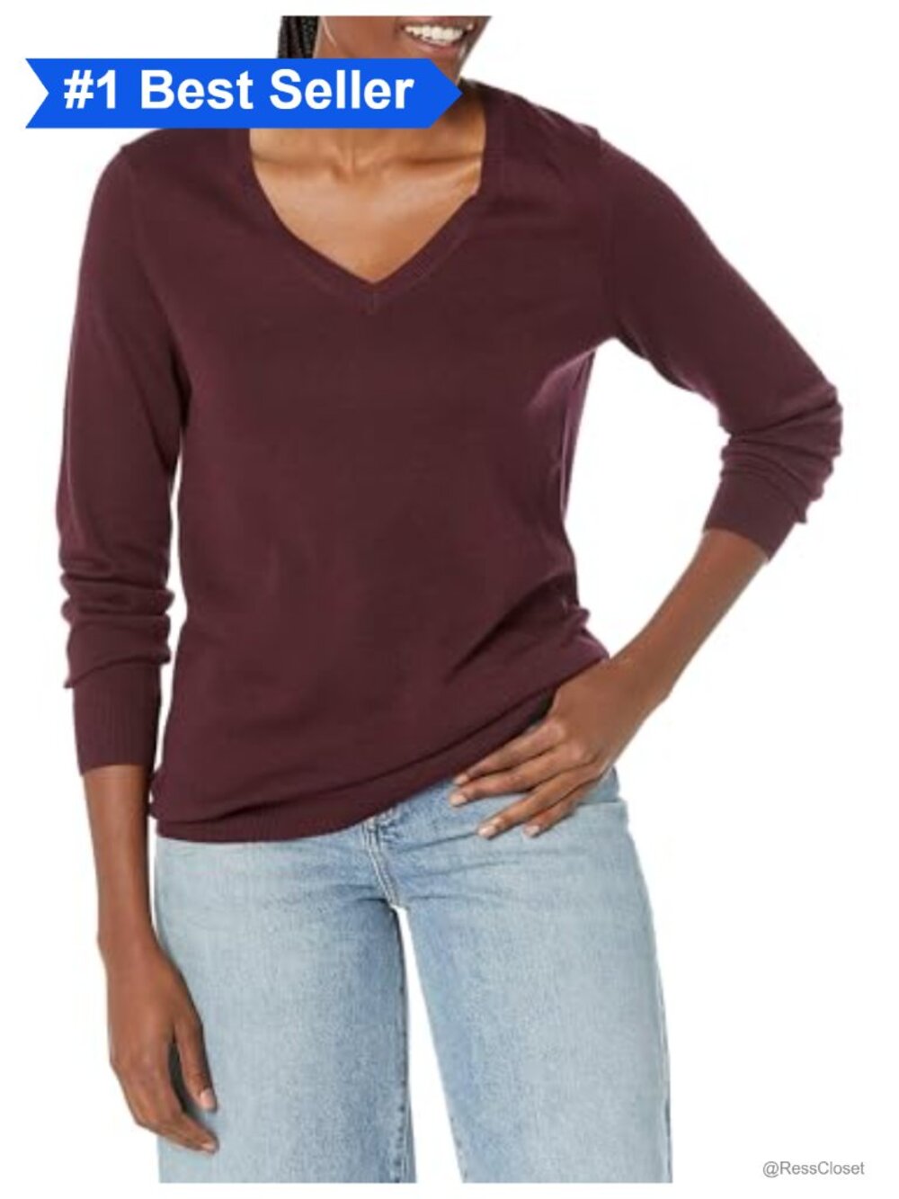 Lightweight Cotton Blend V-Neck Long Sleeve Pullover Sweater Ribbed